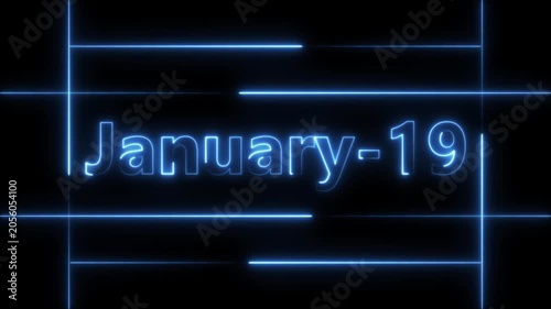 Abstract Neon January 19 calendar date Animation 4k video. Neon bright 19 January date text blue color animation. Suitable for event promotion, important.