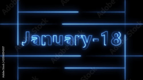 Abstract Neon January 18 calendar date Animation 4k video. Neon bright 18 January date text blue color animation. Suitable for event promotion, important.