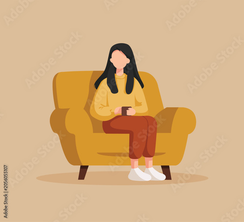 Woman sitting in armchair Vector illustration in flat design style
