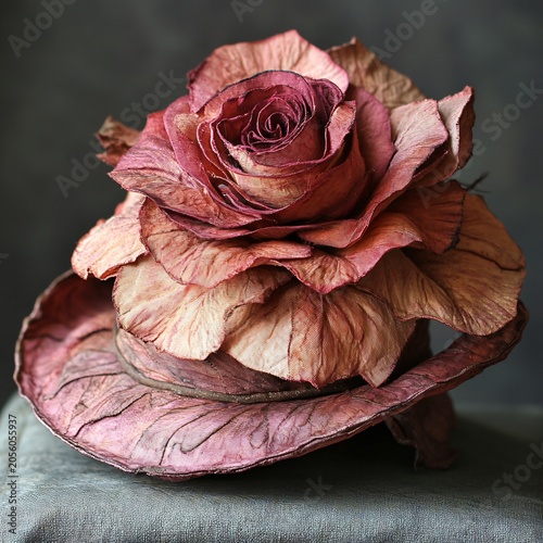 A vintage fashion hat decorated with artificial rose.