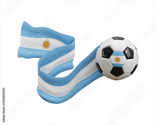 Argentina flag ribbon with soccer ball icon 3d render concept of football soccer team icon vector illustration