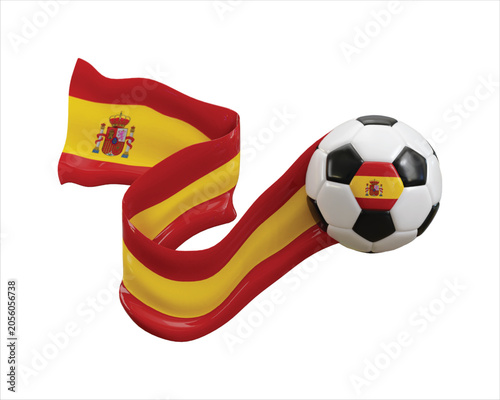 Spain flag ribbon with soccer ball icon 3d render concept of football soccer team icon vector illustration