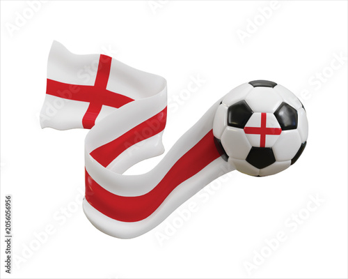 England flag ribbon with soccer ball icon 3d render concept of football soccer team icon vector illustration