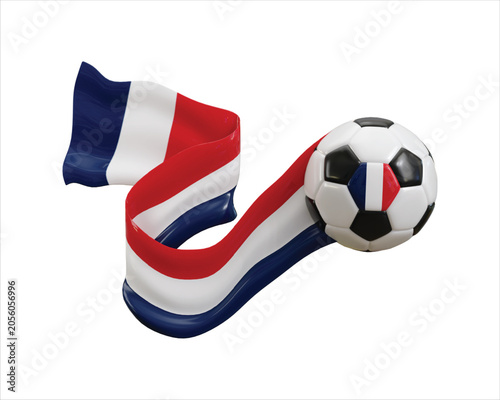 France flag ribbon with soccer ball icon 3d render concept of football soccer team icon vector illustration