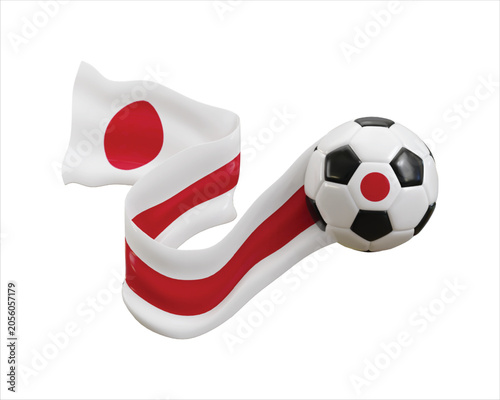 Japan flag ribbon with soccer ball icon 3d render concept of football soccer team icon vector illustration