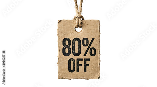 80% off price tag isolated on white background, special offer announcement