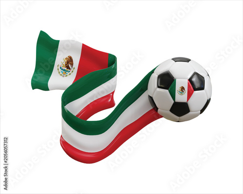 Mexico flag ribbon with soccer ball icon 3d render concept of football soccer team icon vector illustration