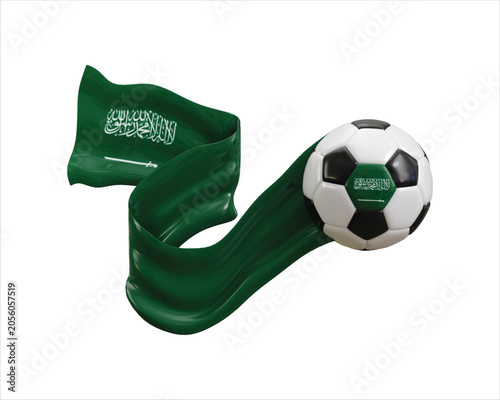 Saudi Arabia flag ribbon with soccer ball icon 3d render concept of football soccer team icon vector illustration