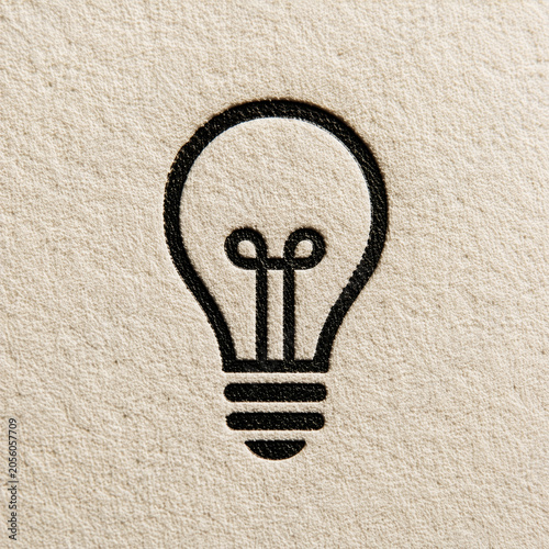 Light Bulb Icon Stamped on Textured Paper
