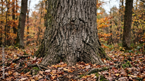 Large tree trunk in autumn forest