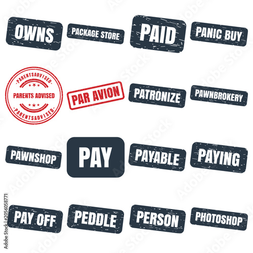 Photos Owns, Package Store, Paid, Panic Buy, Parents Advised, Par Avion, Patronize, Paw