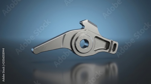 Precision engineered industrial pawl mechanism 3D render, directional locking lever, ratchet engagement component, one-way motion control system