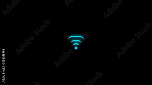 Cyan glowing wifi signal connection status animation