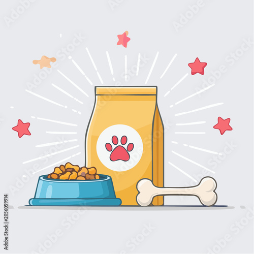 Dog Food Bag, Bowl, and Bone Illustration