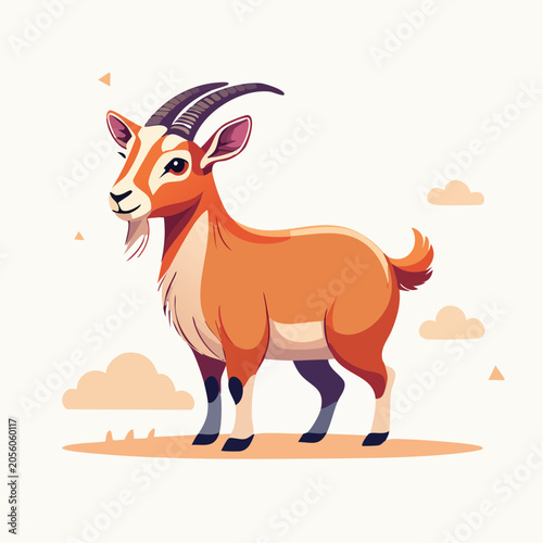 Stylized Illustration of a Brown Goat