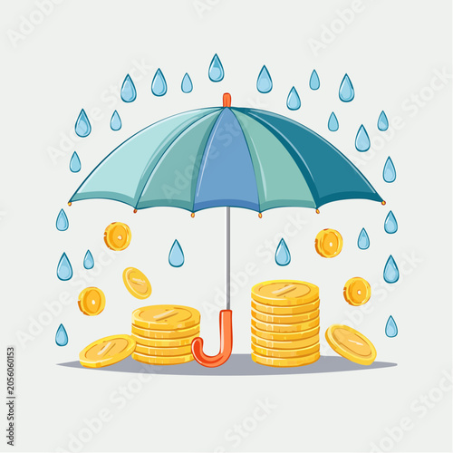 Umbrella protecting coins from rain