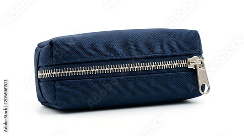 Navy blue pencil case isolated on white background, studio shot