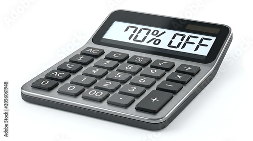 Calculator Showing 70% OFF Isolated On White Background For Sales