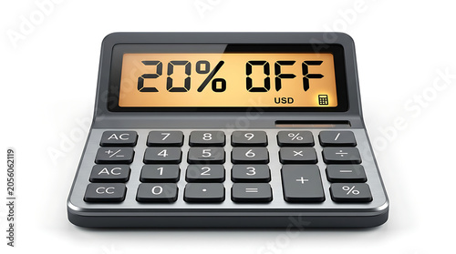 Calculator With 20% Off Text Isolated On A White Background For Marketing
