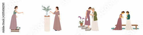 Foto Minimalist flat illustration set of women in elegant gowns for a formal wedding or celebration event