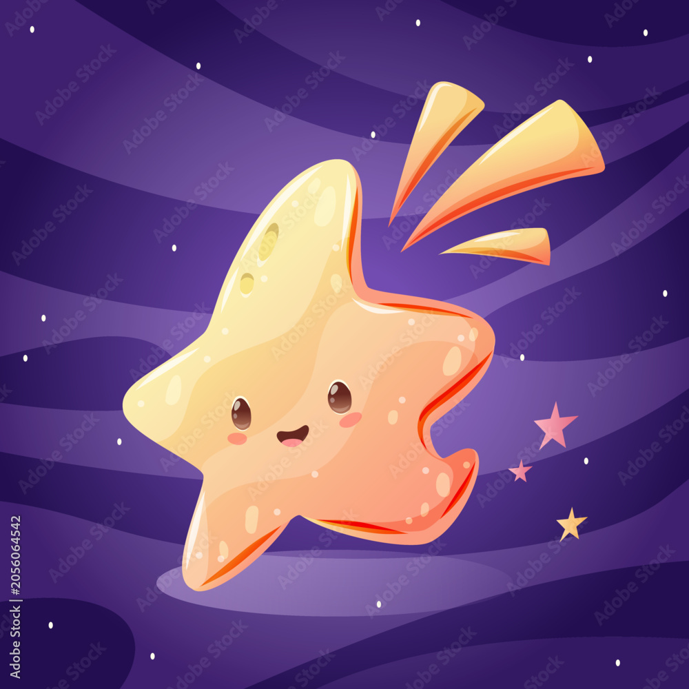 Fototapeta premium Cute little star in space. Cartoon style. Vector illustration. 