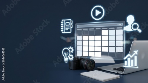 Content Marketing Strategy Planning with Digital Calendar and Media Icons