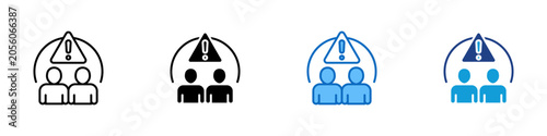 Fotografie Crisis Team Multiple Style Icon Design Vector - People under warning sign repres