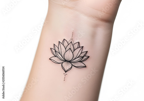 Minimalist water lily tattoo on ankle for spiritual wellness and beauty concept