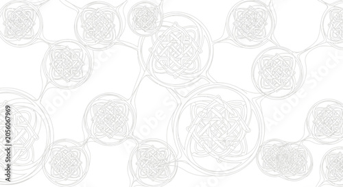 Abstract Celtic Knots Pattern, Interconnected Circles, Minimalist White Background