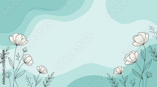 Fotografie Floral ornament with wavy shapes and a light teal background