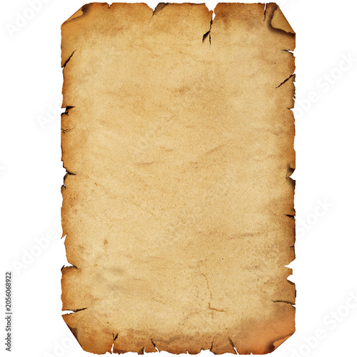 Old vintage paper parchment texture isolated on transparent background