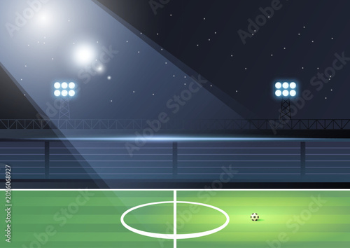 Soccer field stadium at night, sport background