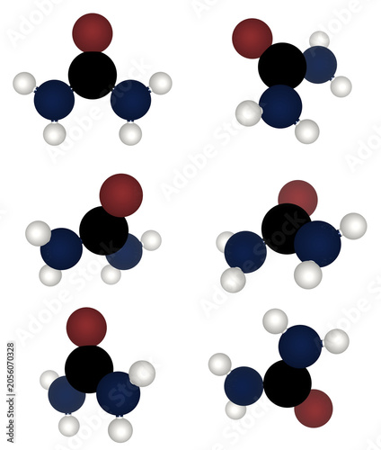 3D Molecular Model Rendering of Urea Chemical Structure CO(NH2)2 Carbamide Molecule Ball-and-Stick Visualization for Fertilizers, Animal Feed, Plastics, Adhesives, Skincare, Dermatology, Agriculture,