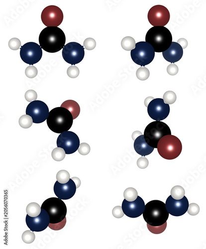 3D Rendering of Urea Chemical Structure CO(NH2)2 Carbamide Molecule with Atomic Balls and Sticks, Educational Science Chemistry Molecular Model, Healthcare Research, Pharmaceutical, Fertilizer, Atoms