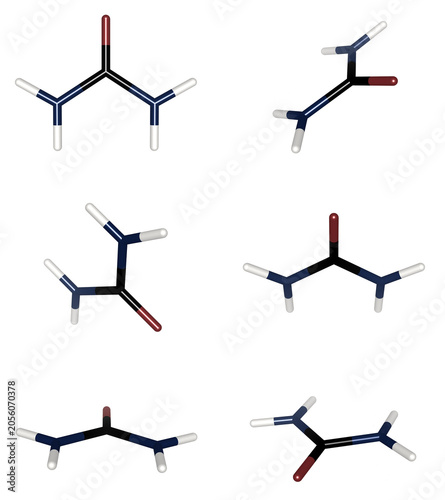 3D Render Urea Chemical Structure CO(NH2)2 Carbamide Molecule Stick Model Organic Chemistry Science Education Laboratory Research Compound Biochemistry on Transparent Background, Fertilizer, Plastic