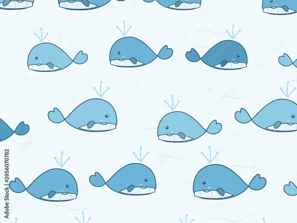 Fototapeta premium Cartoon Whales With Spouts Kids Pattern Design