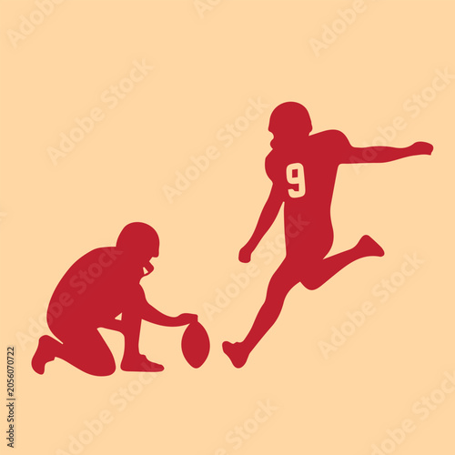 Cuadro en lienzo American football placekicker kicking a field goal with holder silhouette illust
