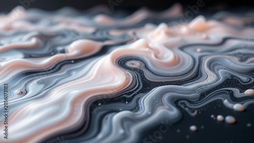 Viscous marbled liquid slowly swirling and mixing in an elegant, soothing abstract motion background