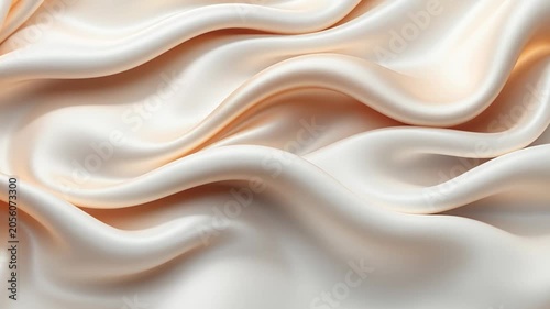 Elegant cream colored satin fabric with golden reflections rippling in a smooth, fluid motion