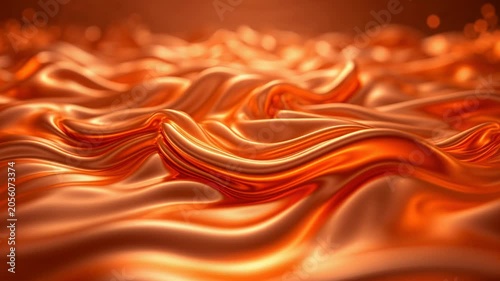Abstract flowing background of liquid copper metal surface waving and rippling in slow motion