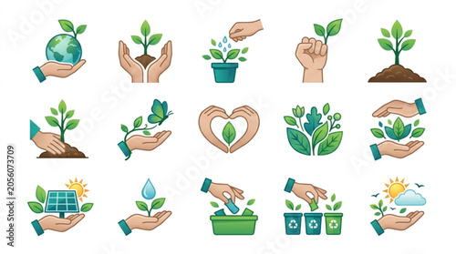 Billede på lærred Eco-Friendly Gardening Hand Symbols Set.