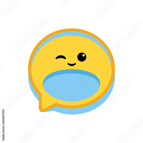 A happy yellow emoji icon winking inside a blue speech bubble for modern digital communication and colorful expressive icons