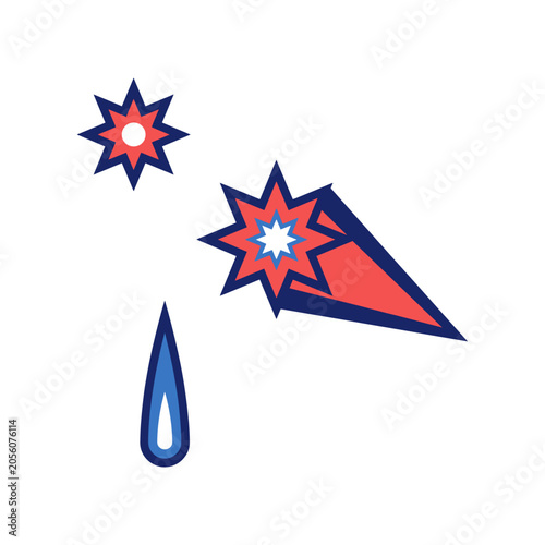 A graphic illustration featuring a celebratory firework burst next to an American patriotism red white and blue star icon