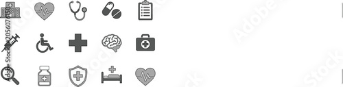 A collection of various medical icons and symbols in a vector format for healthcare and wellness concepts