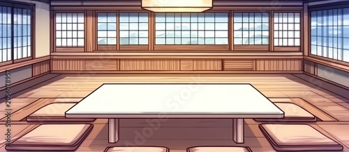 Empty Japanese Room Table, Tatami, Mountain View, Game Background