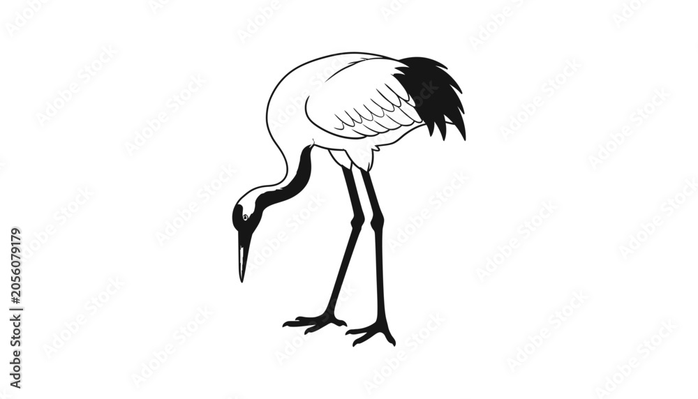 Obraz premium Black and white illustration of a crane bending down