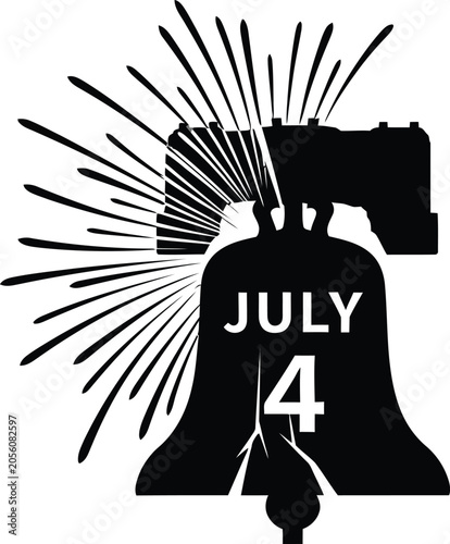 Independence day bell icon with fireworks for july 4th