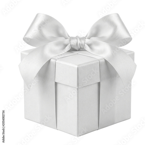 elegant minimalist white gift box is beautifully wrapped with a wide matching ribbon and topped with a perfectly tied, glossy satin bow, presenting a clean and sophisticated token of appreciation 
