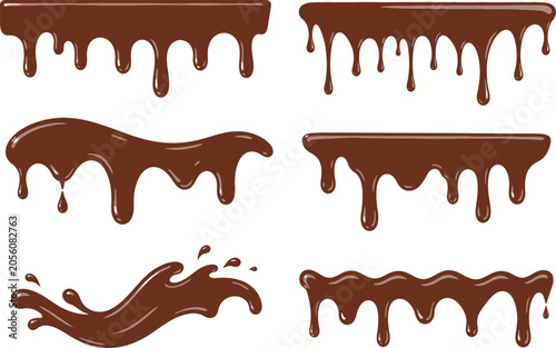 Melting Chocolate Drips and Splashes Vector Set