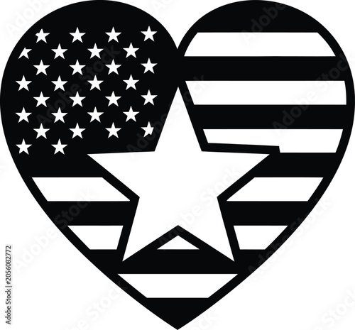 Heart shape with american flag and star pattern vector